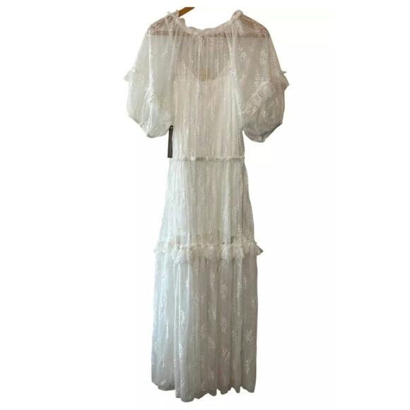 New ANTHROPOLOGIE Let Me Be Short-Sleeve Ruffle Maxi Dress $198 X-SMALL White - Picture 6 of 7